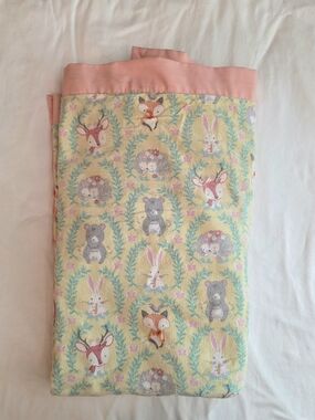 Handmade Woodland Animal Baby Blanket Pink Flannel Bunny Bear‎ Fox Deer Hedgehog